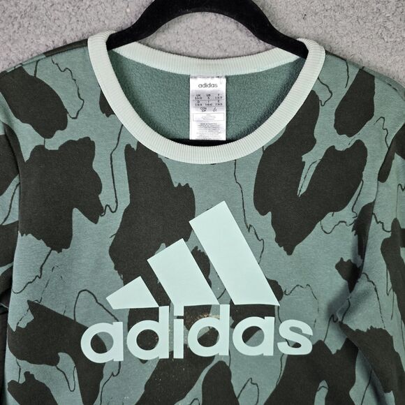 Adidas Sweatshirt Womens S Green Black Camo Pullover Logo Spell Out Streetwear - Picture 9 of 10